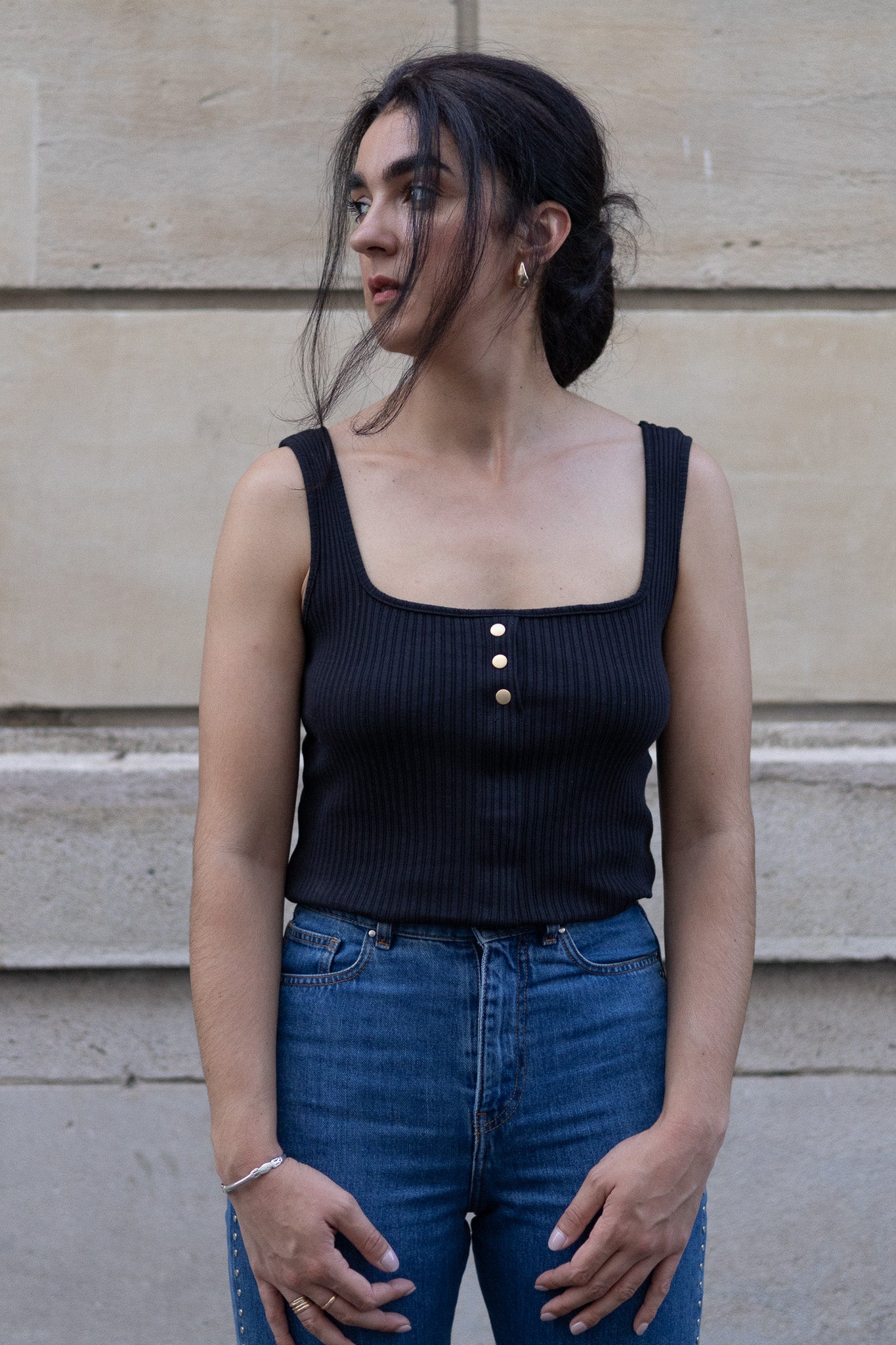 Top Max noir col carré