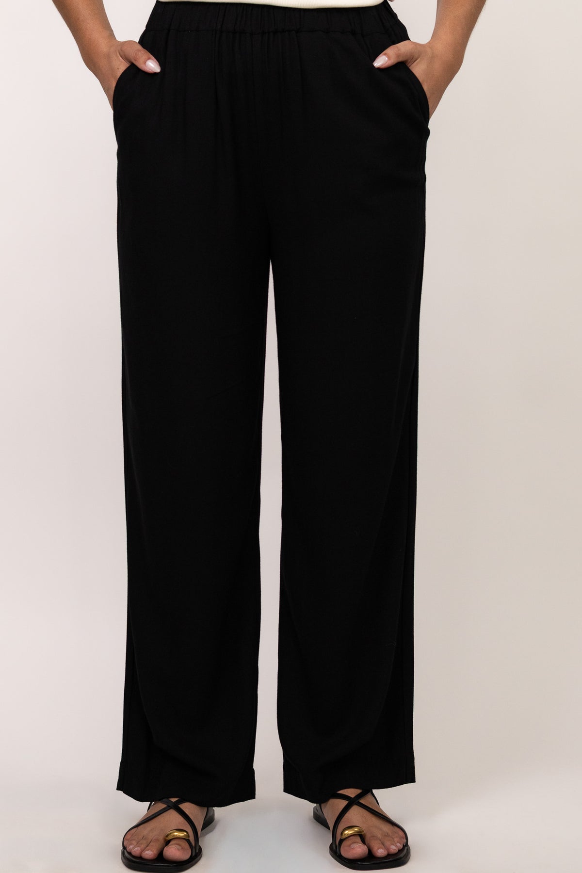 Pantalon noir fluide taille élastique MILO, coupe droite confortable - collection DILAA