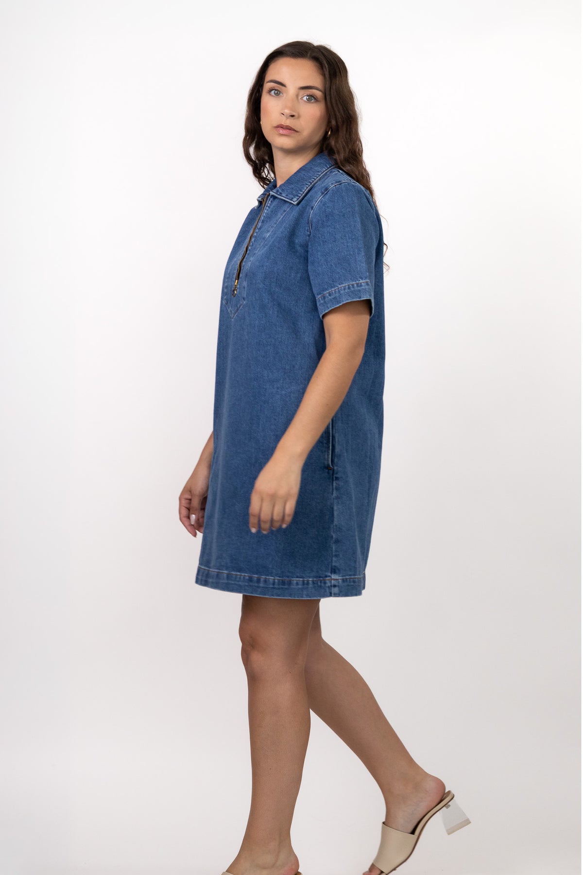 Robe t-shirt en jean BEKA avec zip de biais