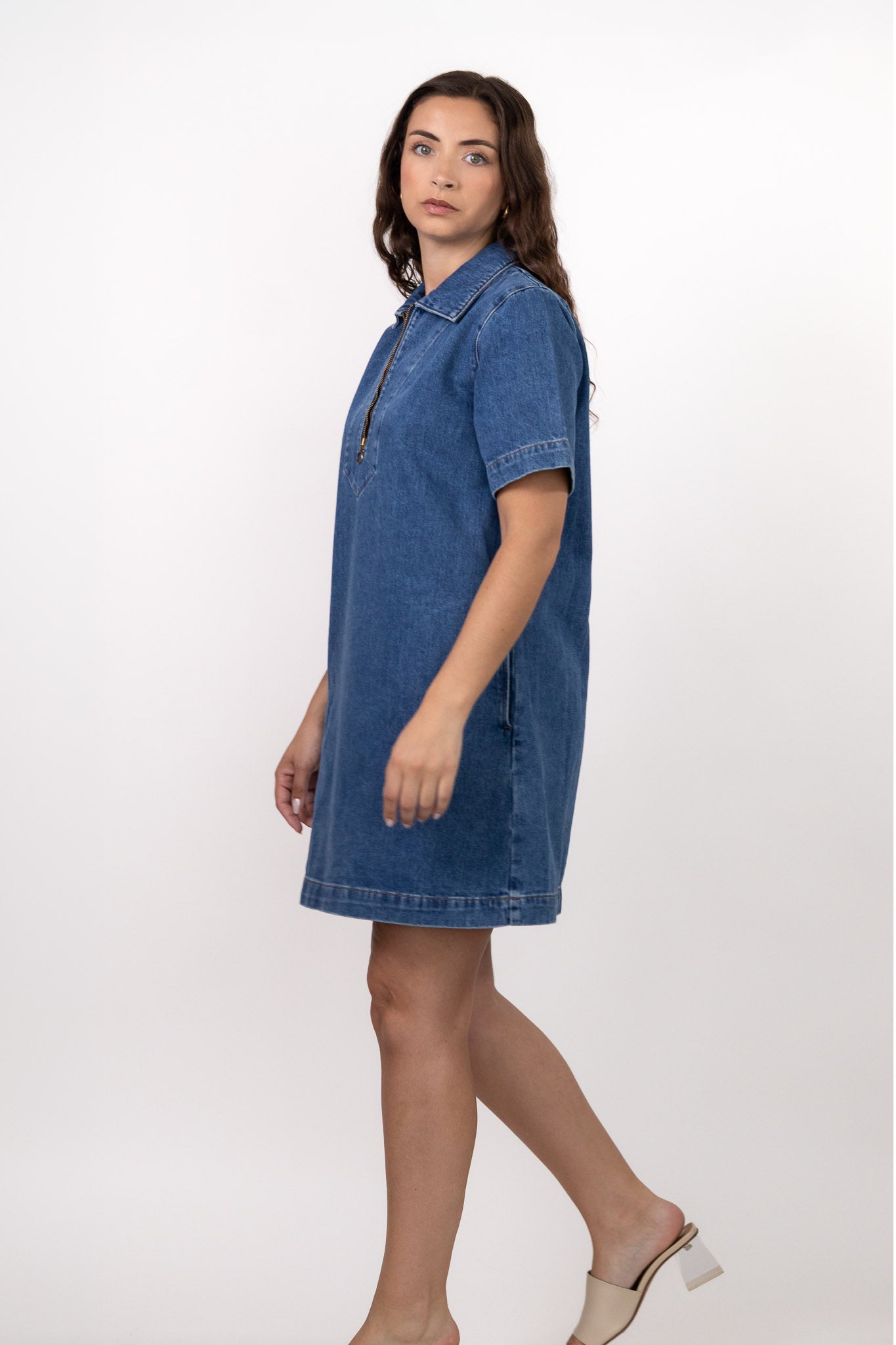 Robe t-shirt en jean BEKA avec zip de biais